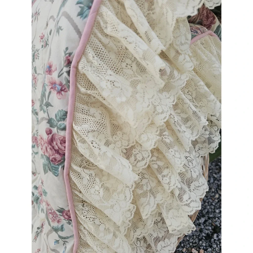 Croscill Floral Lace Ruffle Full Comforter Set Pink Rose Vintage Granny Pillow